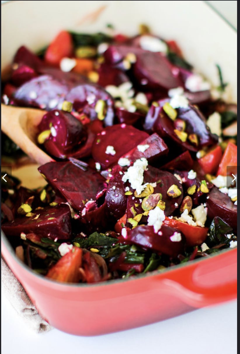 Roasted Beet Salad with Beet Greens, Goat Cheese, and Pistachios ...